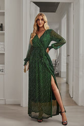 Bright Silk Diamond Lantern Sleeve Maxi Dress